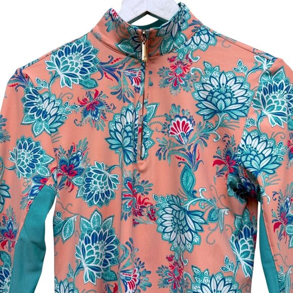 CABANA LIFE Womens Golf Top Small Pink Tropical Print 1/4 Zip Long Sleeve NWT - Picture 9 of 12
